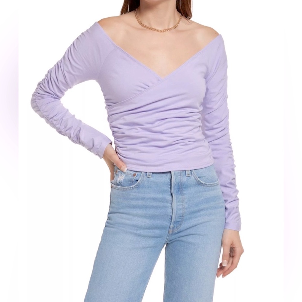 NWOT Open Edit Off the Shoulder Ruched Long Sleeve